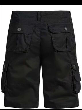 Men's Black Cargo Shorts with Button-Flap Pockets
